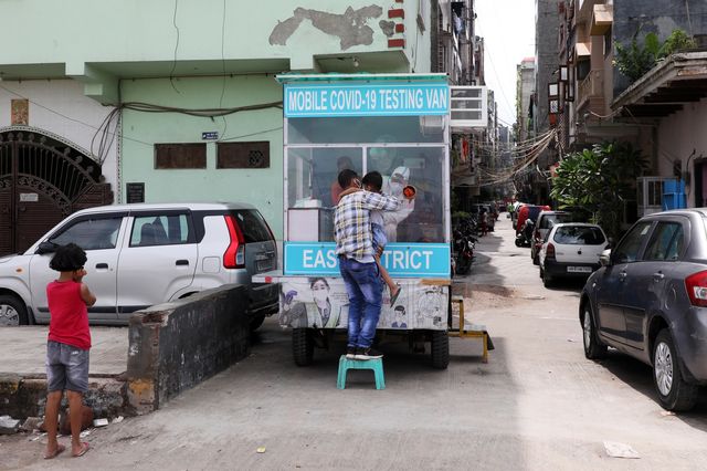 Covid-19 mobile testing vehicle in New Delhi, August.