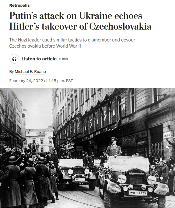 WaPo: Putin’s attack on Ukraine echoes Hitler’s takeover of Czechoslovakia