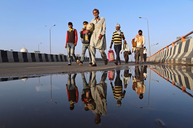 Migrant workers and their families during lockdown, New Delhi, March.